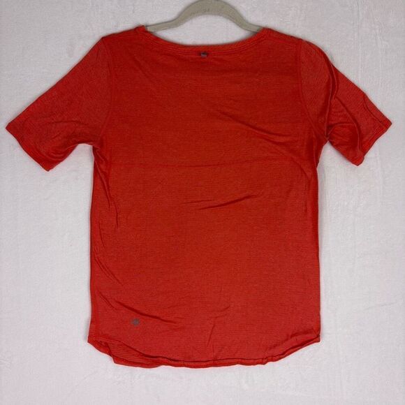 Lululemon Striped Red with Leopard Print Pocket Scoop Neck Tshirt - Picture 6 of 13